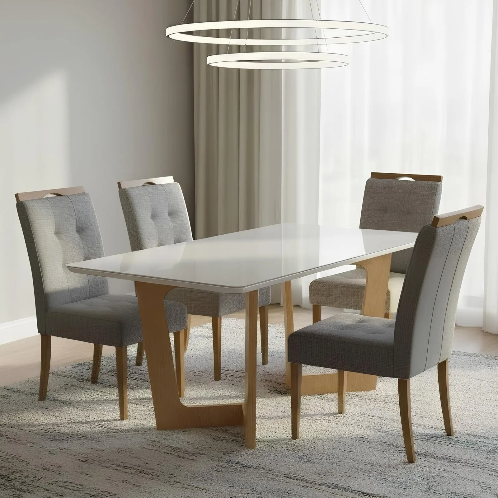 Mesa Dubai 120 (Tampo Londres) Cinamomo/Off White com 4 Cadeiras Sophia Linho Cinza Grafite 206 – CEL MÓVEIS + WM DECOR