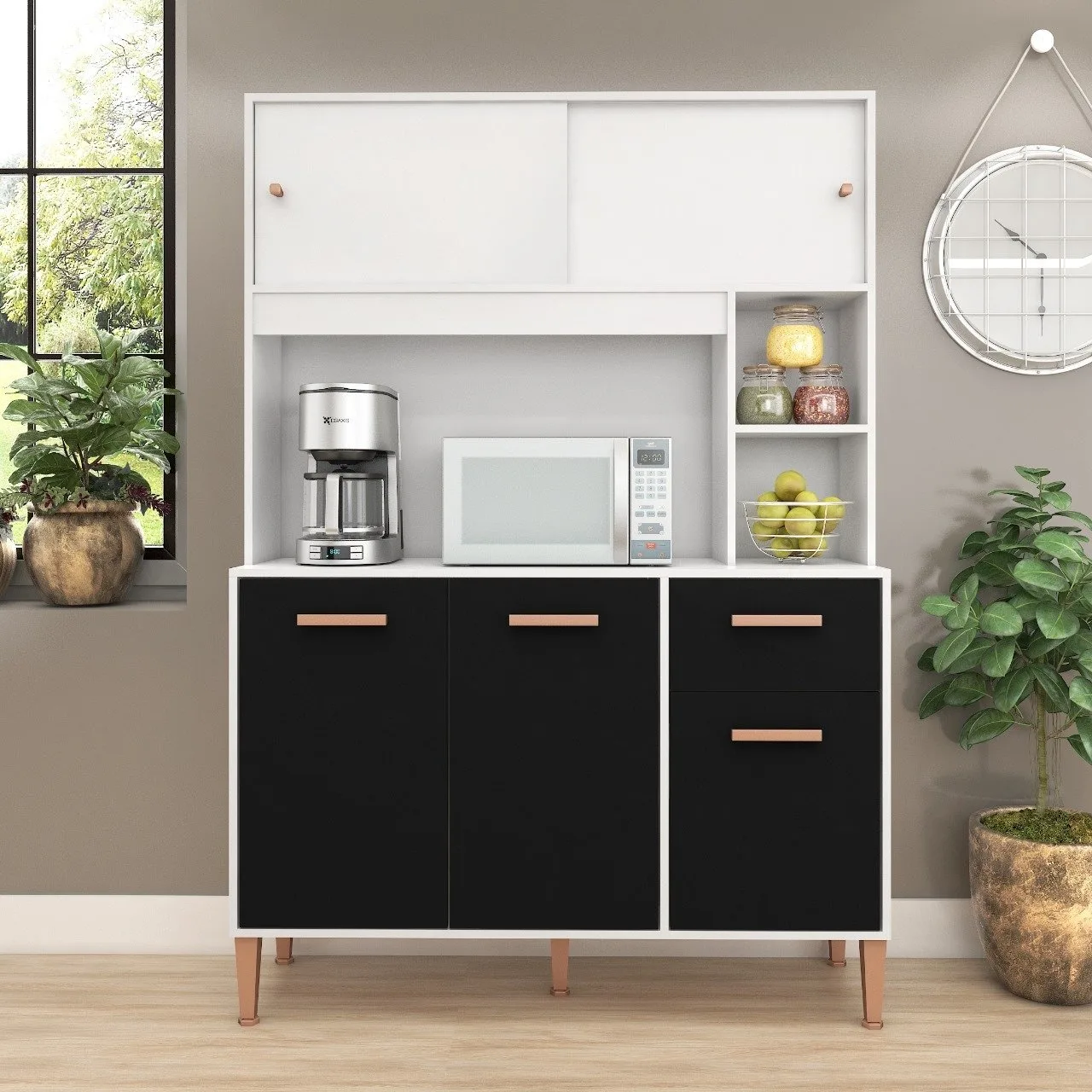 Kit Cozinha Pérola C212 1,20 m Branco/Preto – FELLICCI