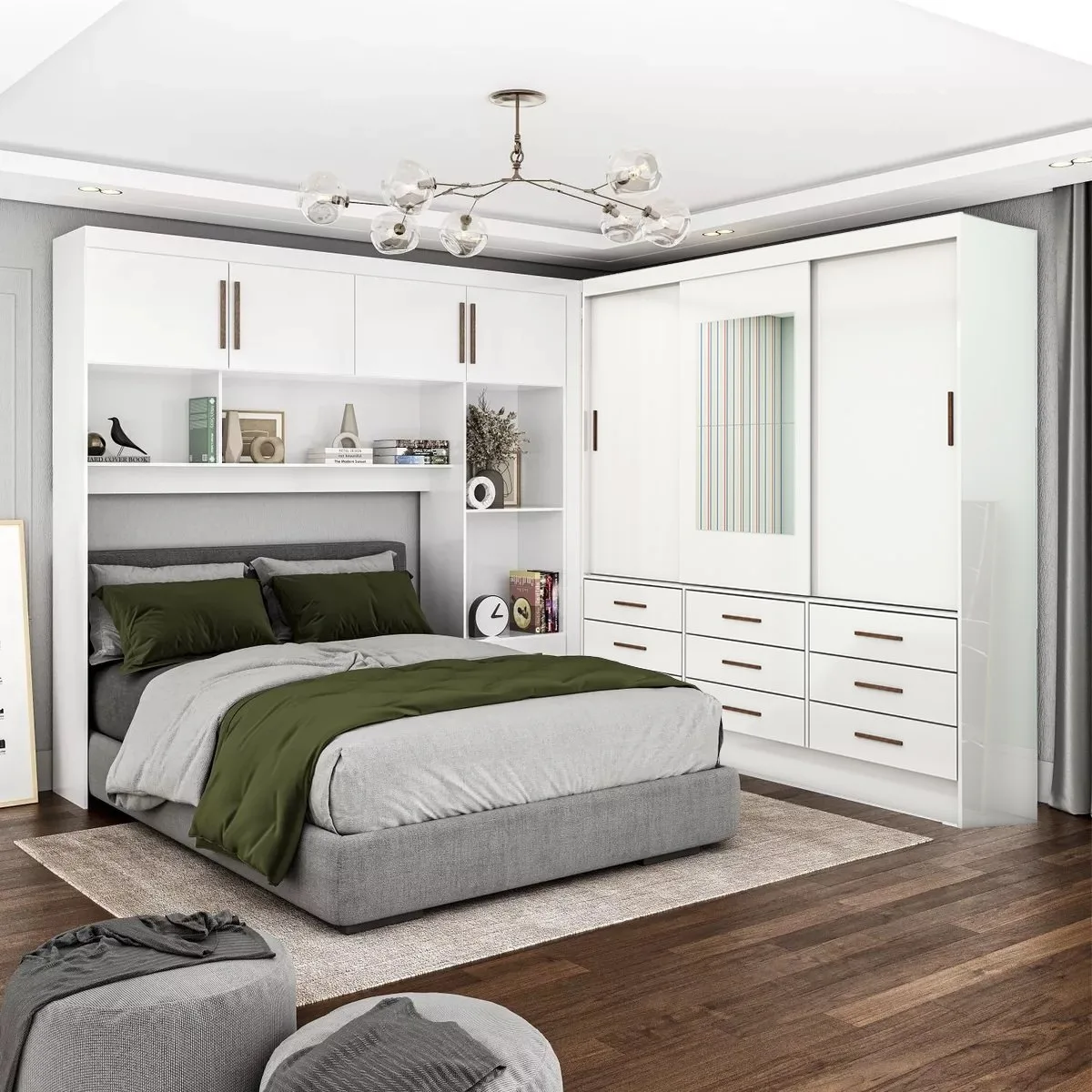 Modulado 4 Portas + Guarda-Roupa 3 Portas Sevilha (Com espelho) Branco – CARIOCA MÓVEIS