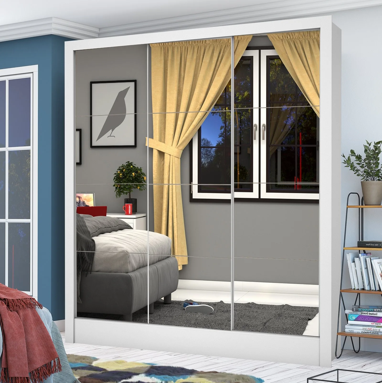 Guarda-Roupa Dubai/Santiago Premium(3 Portas espelhadas) 1,79 m Branco – CARIOCA MÓVEIS