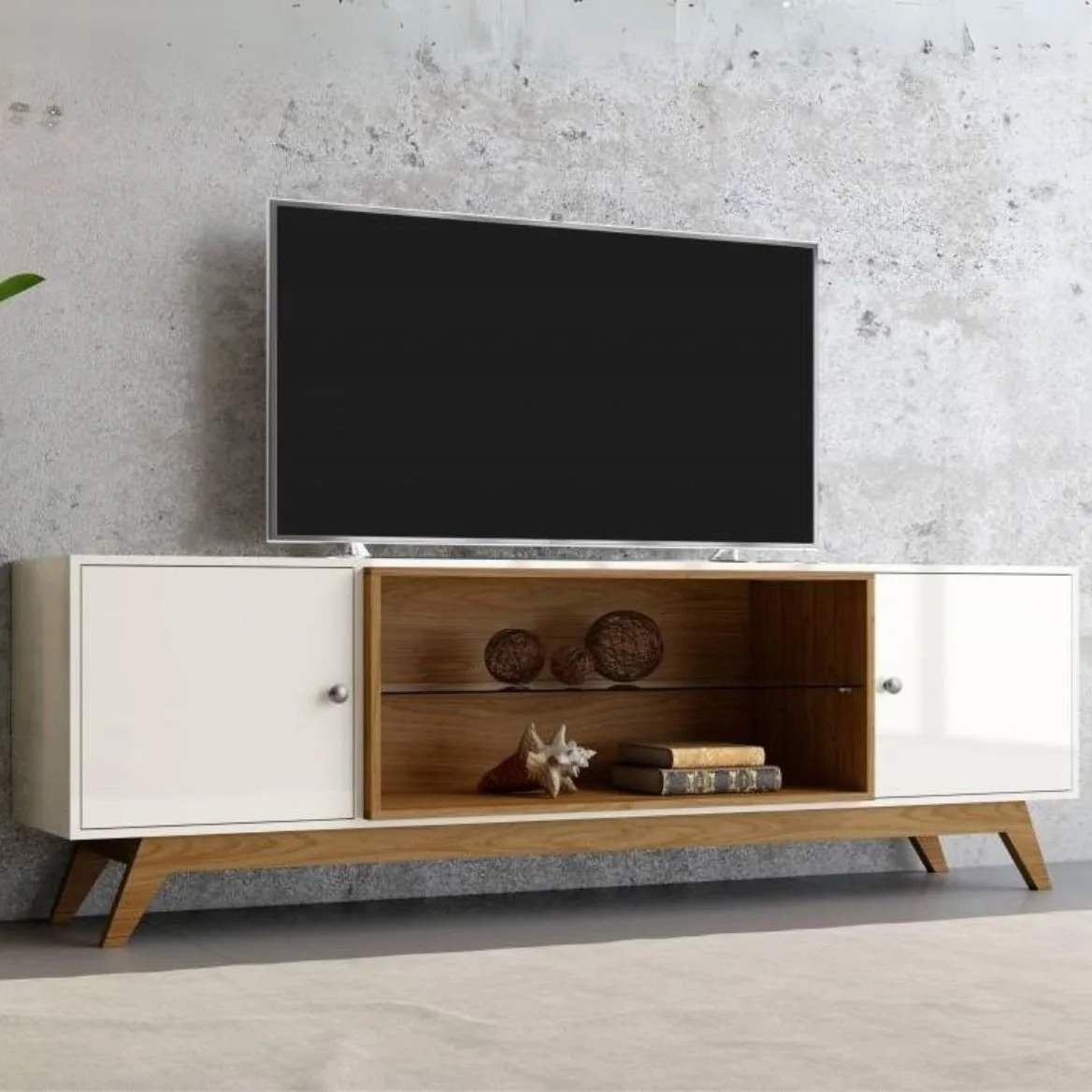 Rack até 60″ Thor R418 Off White/Freijó – DALLA COSTA