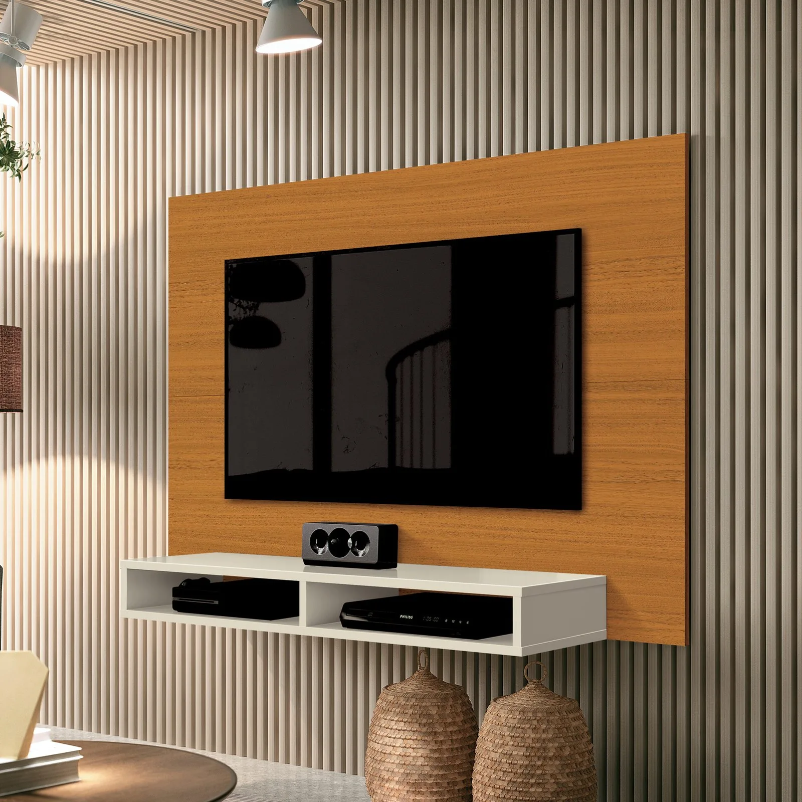 Painel até 43″ Fox New Cedro/Off White – EDN MÓVEIS