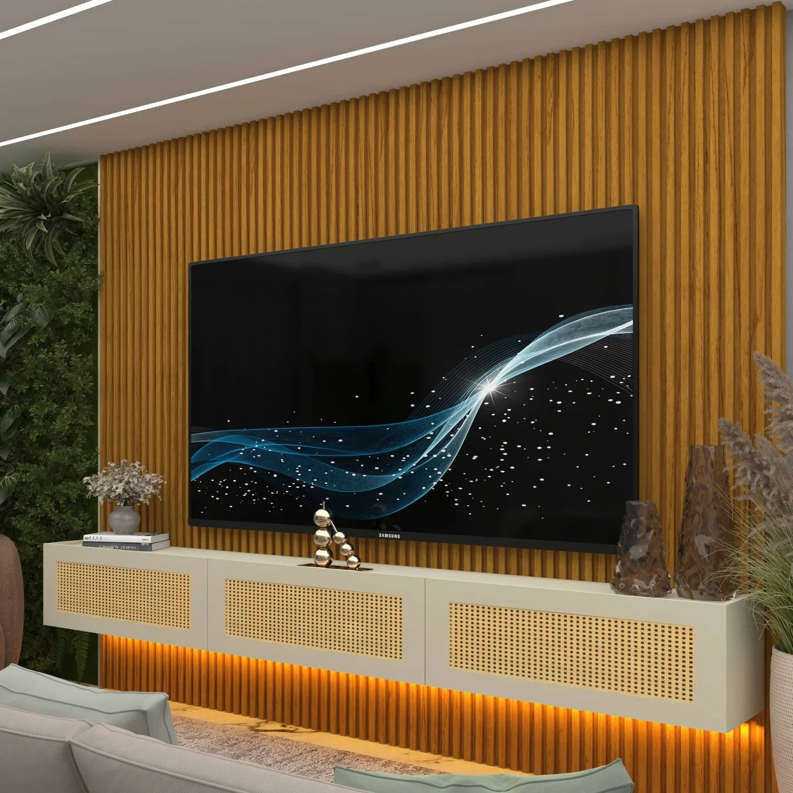 Home Suspenso até 85″ Supremo Ripado 218 Naturale com Nicho Native Off White – GELIUS