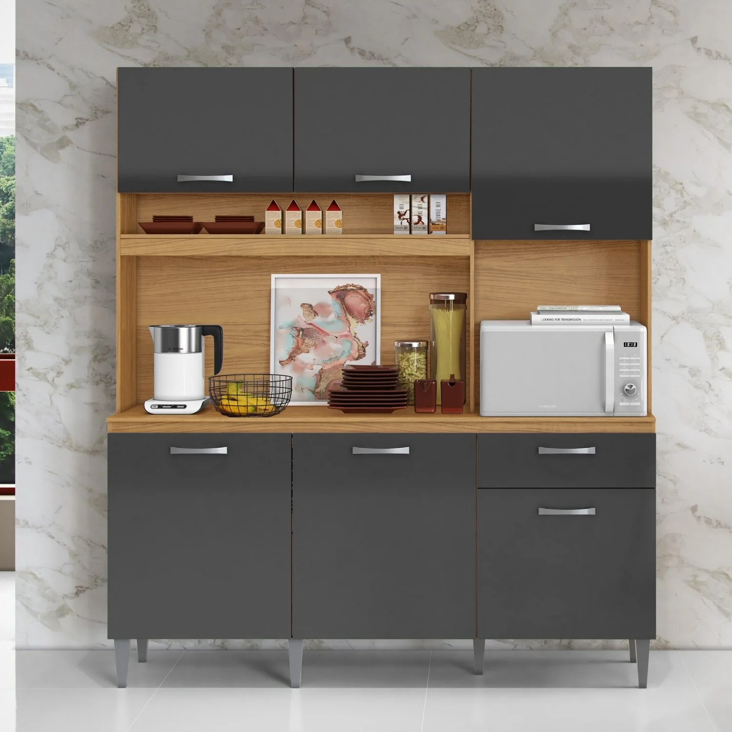 Kit Cozinha Siena 1,60 m Cinamomo/Grafite – ARAMÓVEIS