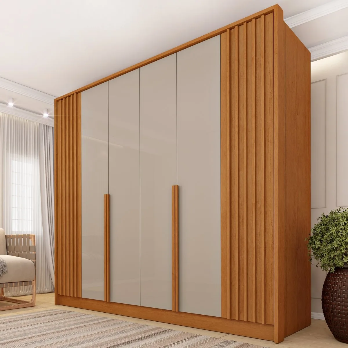 Guarda-Roupa 6 Portas Guarani/Chade Ripado 2,44m Cinamomo/Off White – TCIL