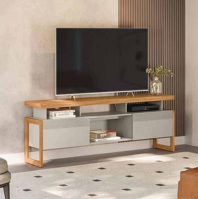 Rack até 70″ Esmeralda Nature/Off White – LINEA BRASIL