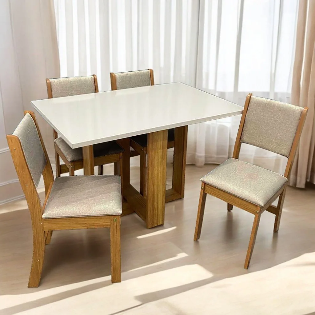 Mesa 4 Cadeiras Magic Mel/Blonde com 4 Cadeiras Sol Linho Bronze – VIERO MÓVEIS