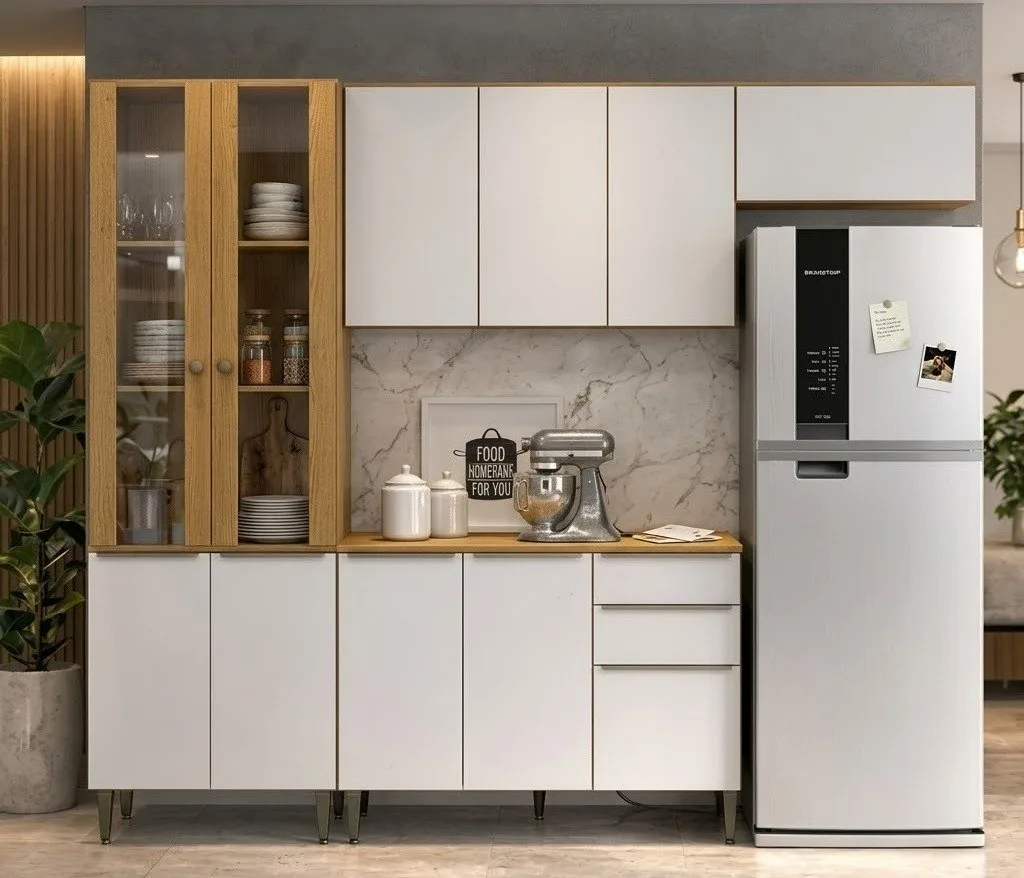 Cozinha Completa (4 Peças) Luana Cinamomo/Branco – ARAMÓVEIS