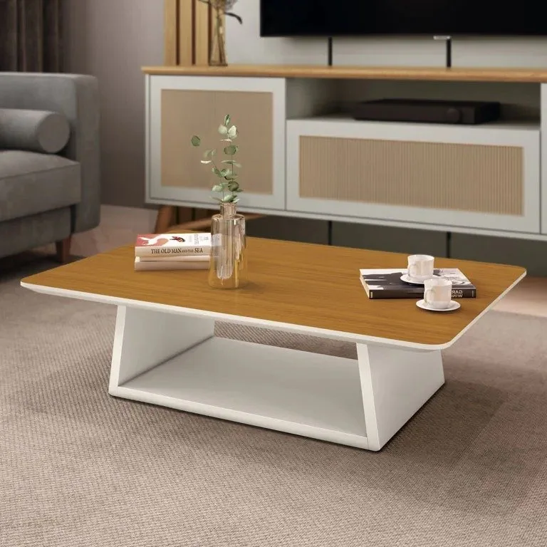Mesa de Centro Holambra Off White/Cedro – EDN MÓVEIS