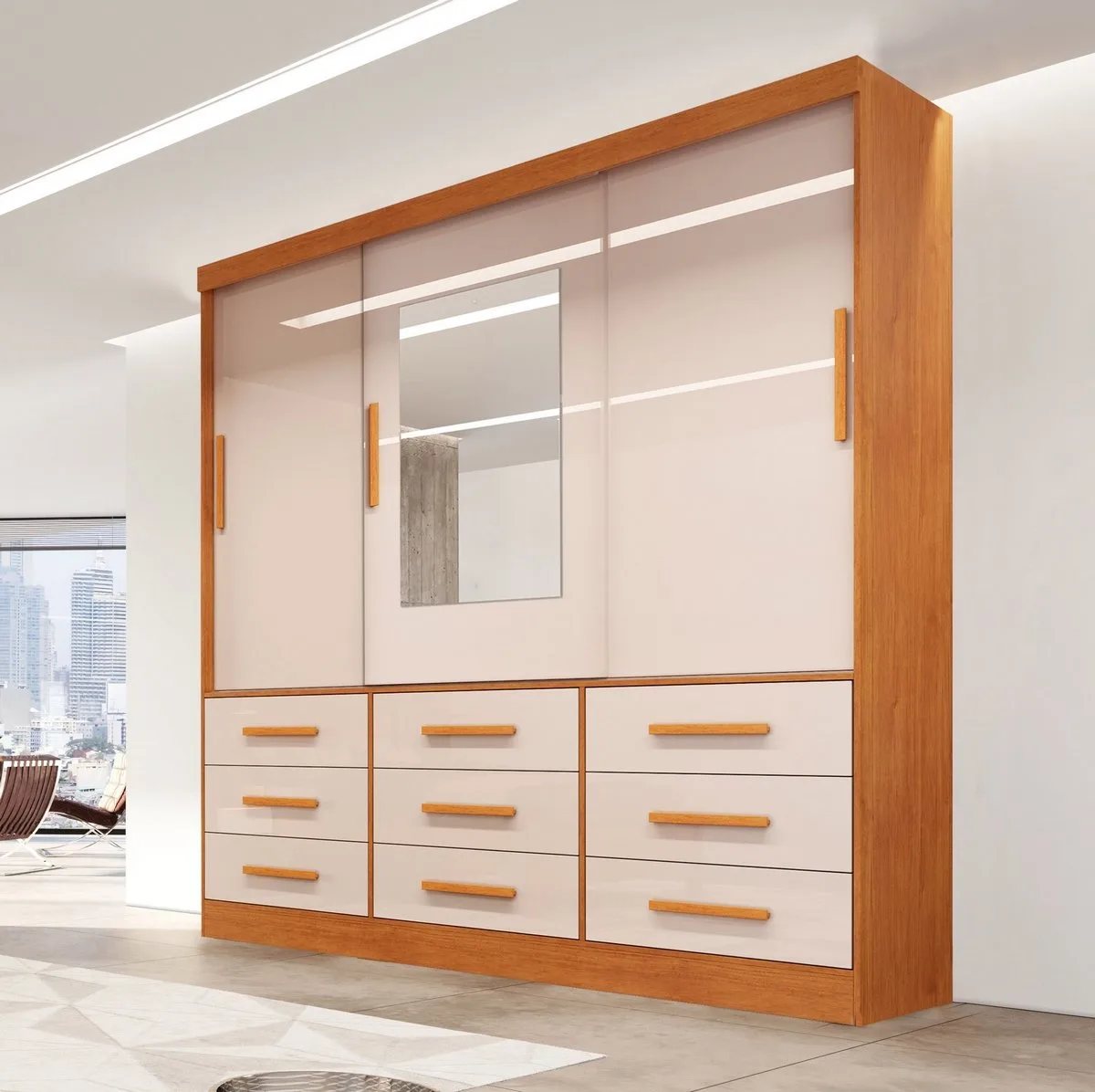 Guarda-Roupa 3 Portas(Sem Pés)Athenas 1,80 m Nature/Off White – BIANCHI