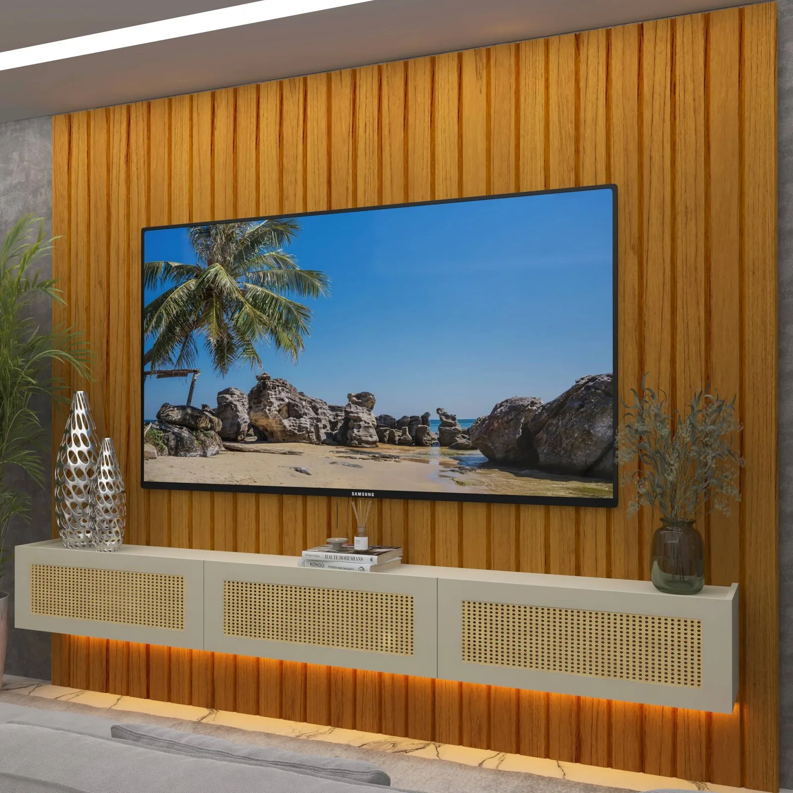 Home Suspenso até 85″ Majestade 230 Naturale com Nicho Native Off White – GELIUS