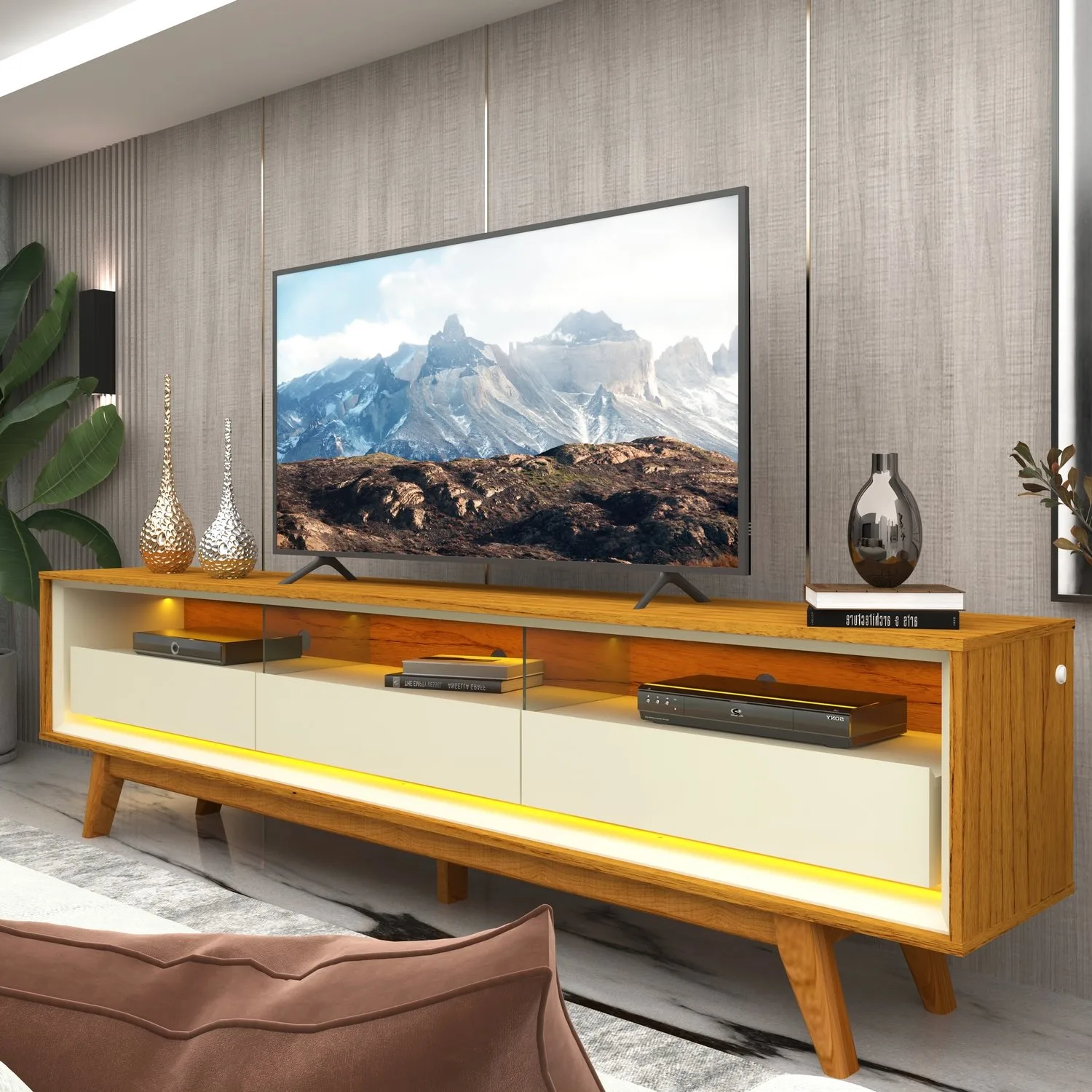 Rack até 75″ Requinte 212 Naturale/Off White – GELIUS