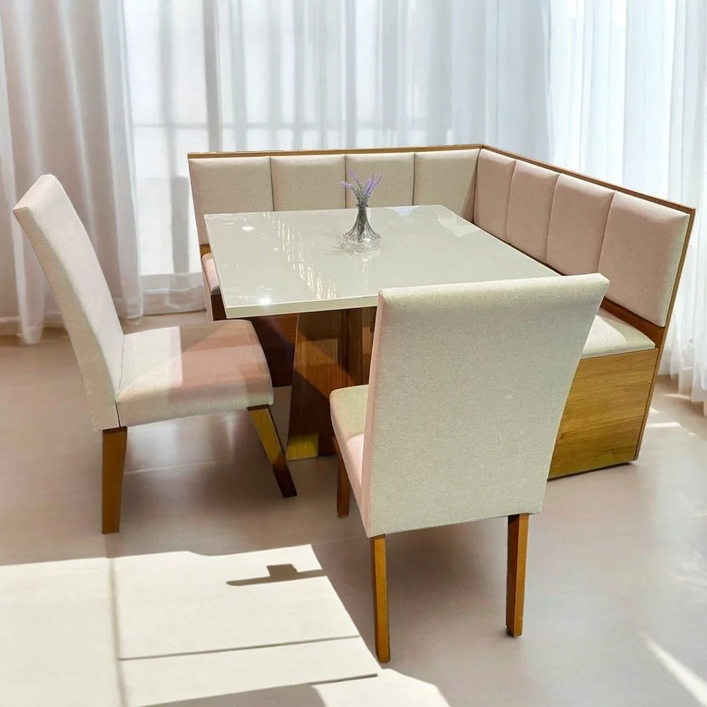 Conjunto Canto Alemão + Mesa Mon/Soberano Mel/Blonde + 2 Cadeiras Milão Mel/Linho Bronze – VIERO MÓVEIS