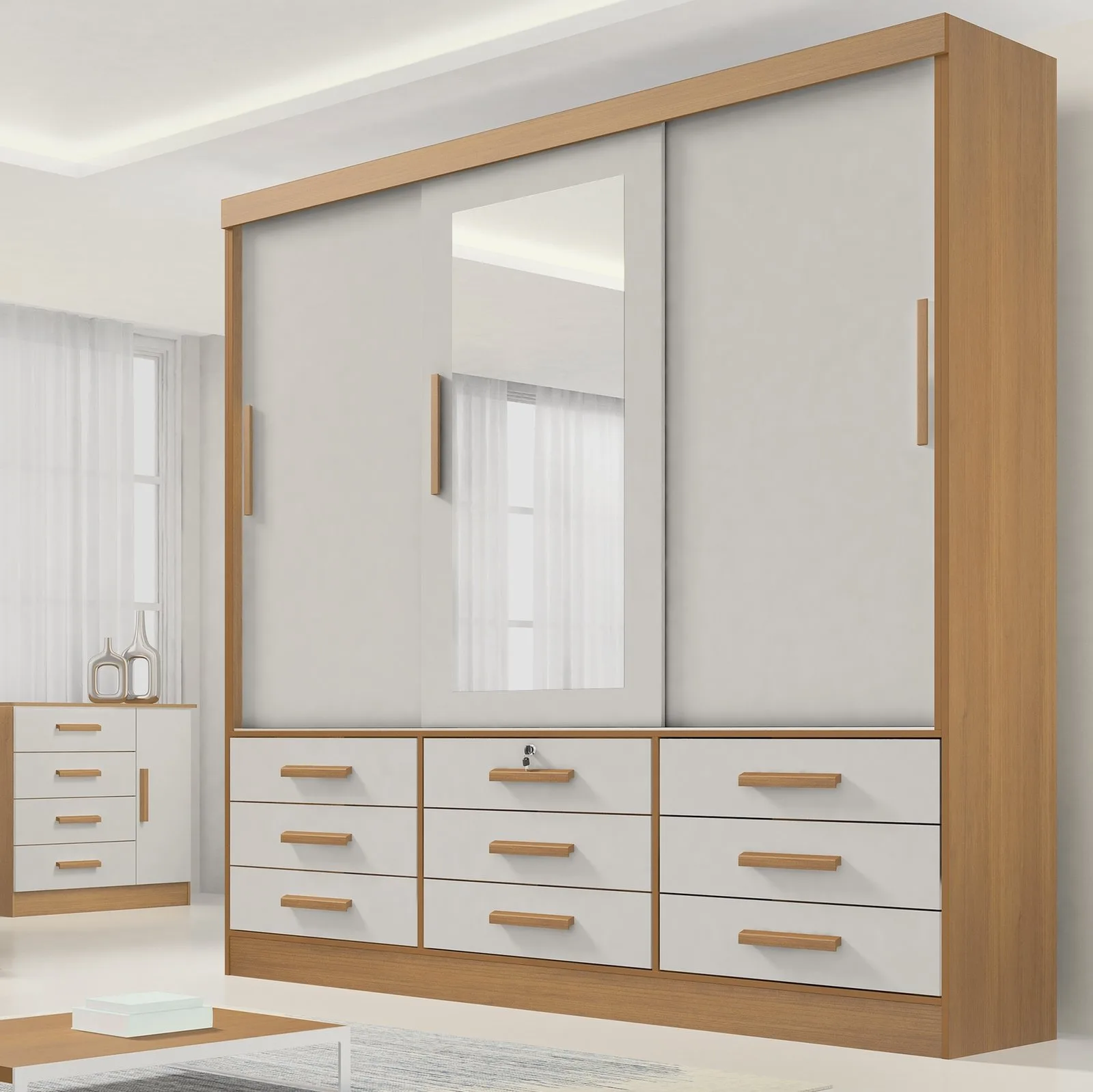 Guarda-Roupa 3 Portas Meridian 2,00 m Cinamomo/Off White – D’DORO MÓVEIS