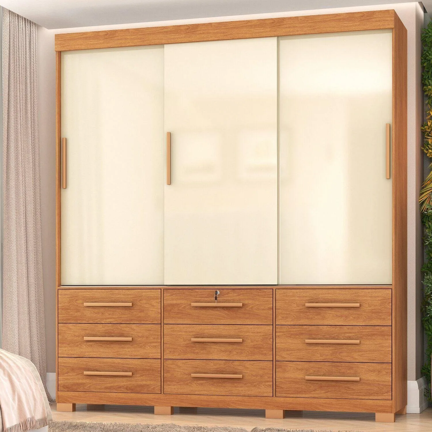 Guarda-Roupa 3 Portas Toronto RP1930 2,00 m Cinamomo/Off White/Cinamomo – FELLICCI