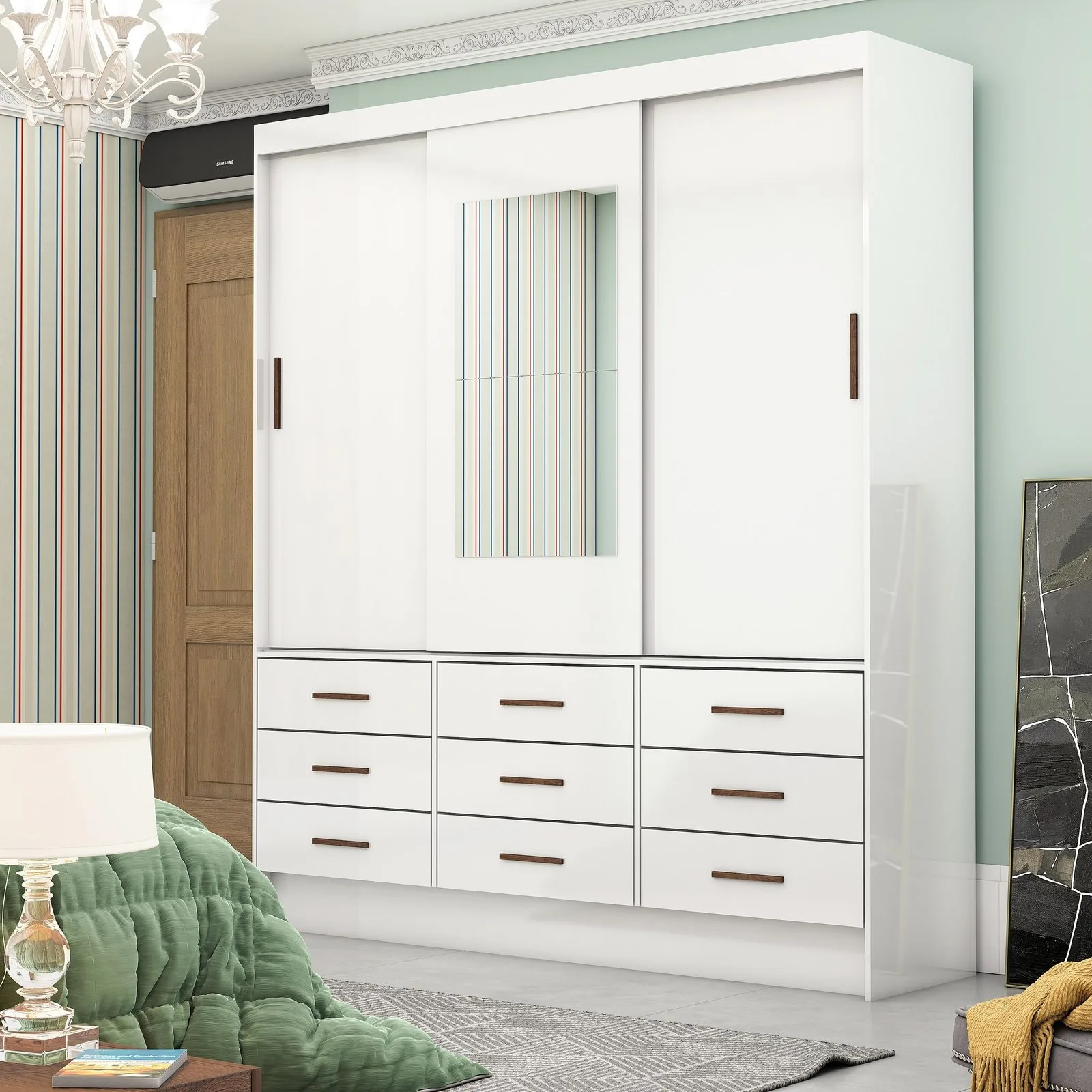 Guarda-Roupa 3 Portas Sevilha (com espelho) 1,62 m Branco – CARIOCA MÓVEIS