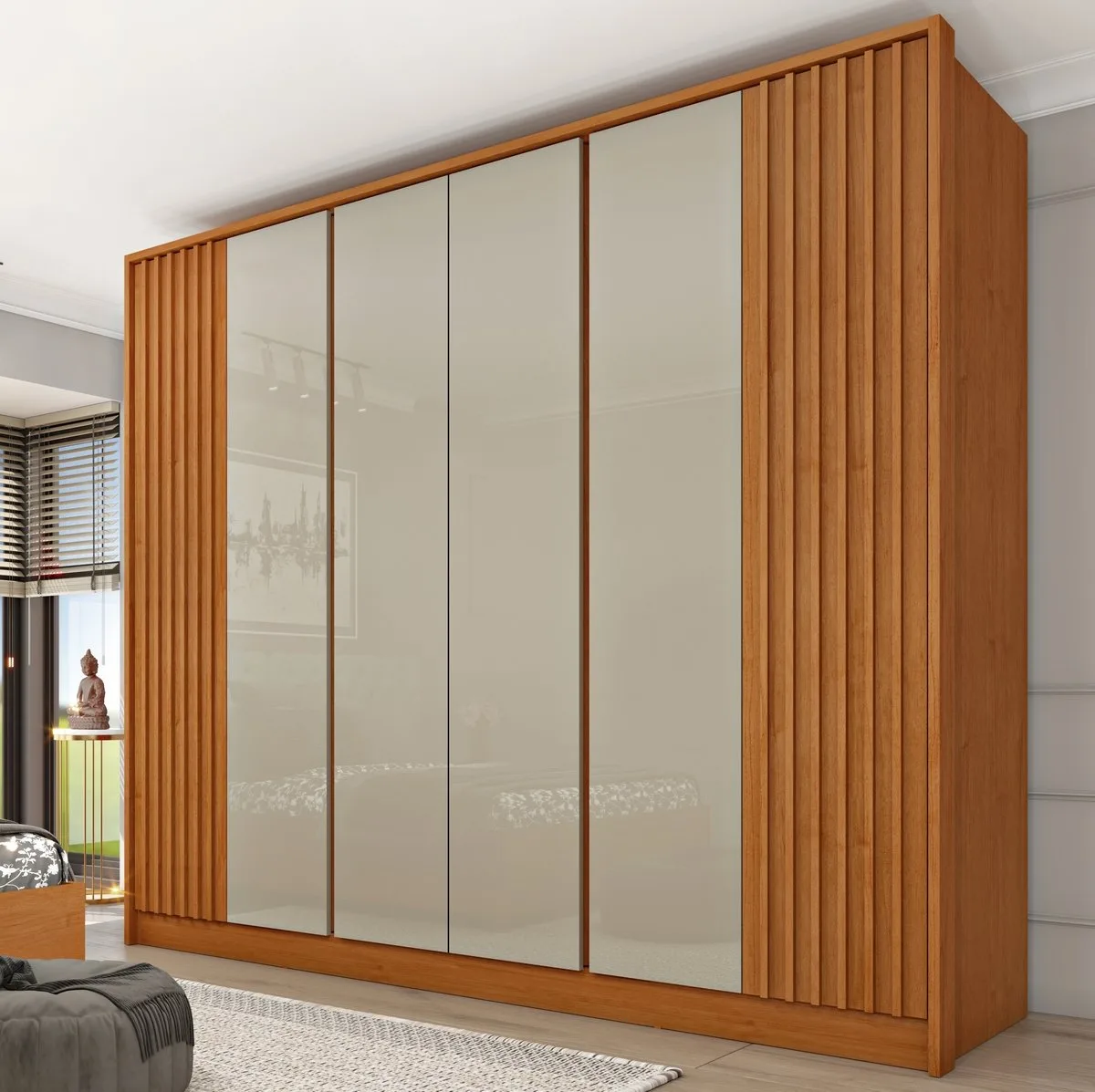 Guarda-Roupa 6 Portas Barcelona/Montserrat Ripado 2,75 m Cinamomo/Off White – TCIL