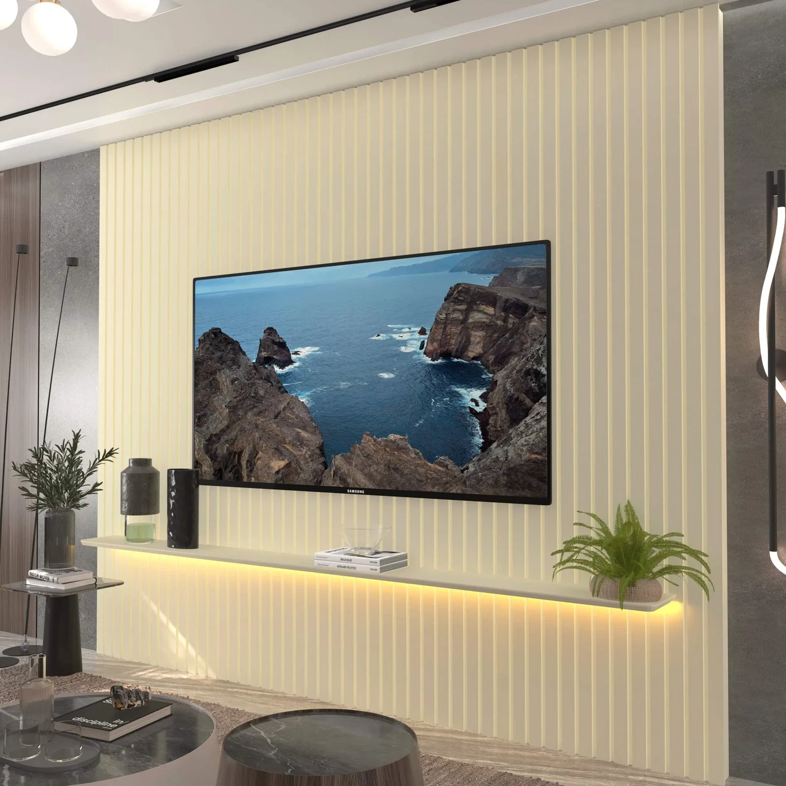 Painel até 85″ Nobre Ripado 230 Off White – GELIUS