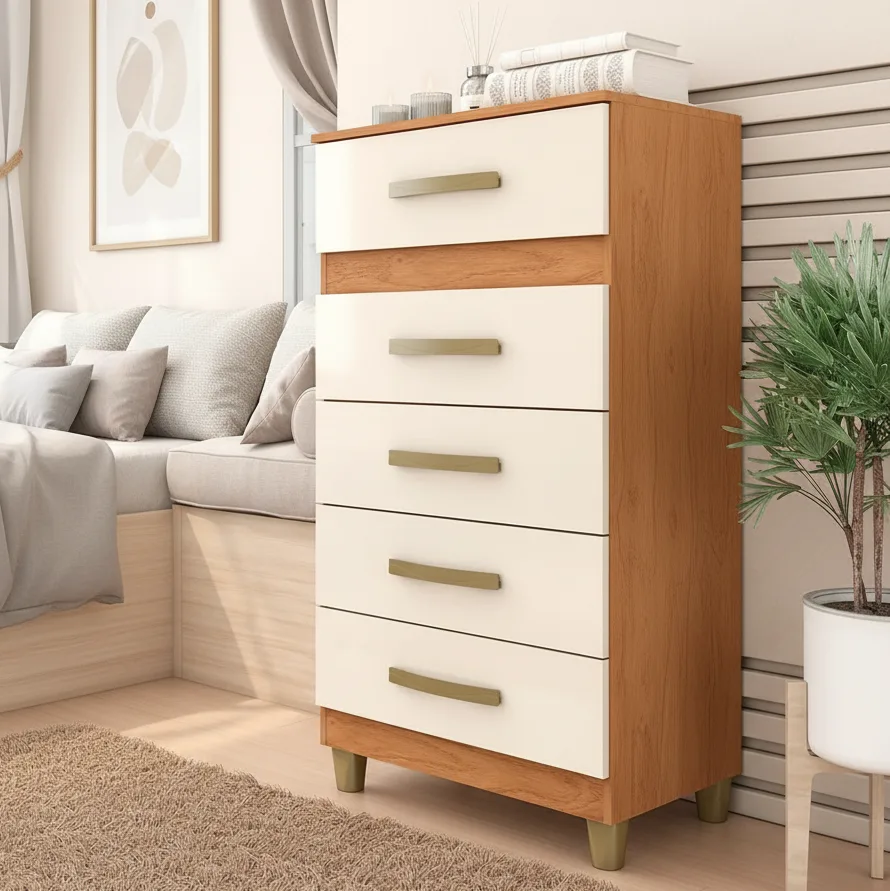Cômoda 5 Gavetas Malta CO250 Cinamomo/Off White – FELLICCI