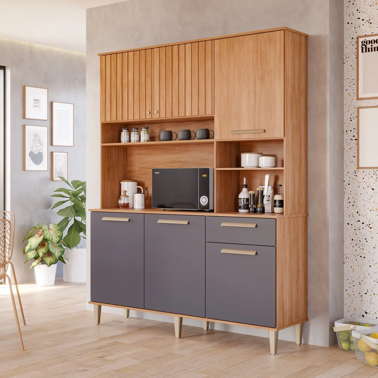 Kit Cozinha 6 Portas Mila 1,51 m Cinamomo/Titanium – MGM MÓVEIS