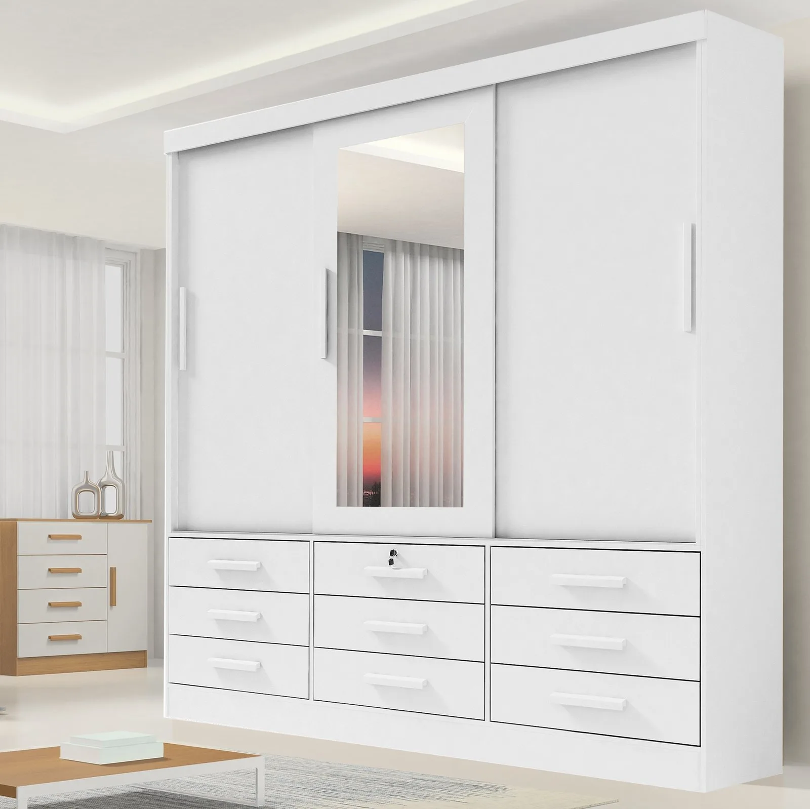 Guarda-Roupa 3 Portas Meridian 2,00 m Branco – D’DORO MÓVEIS