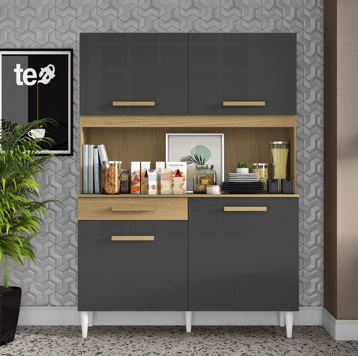 Kit Cozinha 4P1G 1,21 m Atacama/Grafite – ARAMÓVEIS