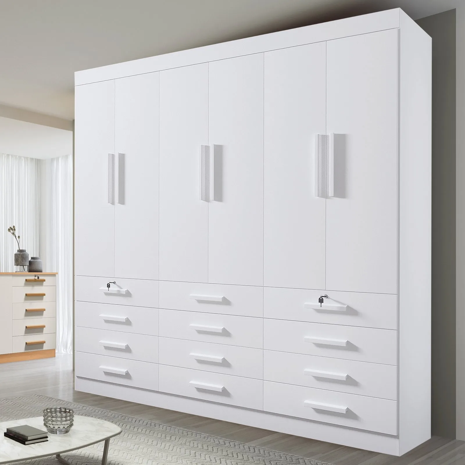 Guarda-Roupa 6 Portas Mônaco 2,40 m Branco – D’DORO MÓVEIS