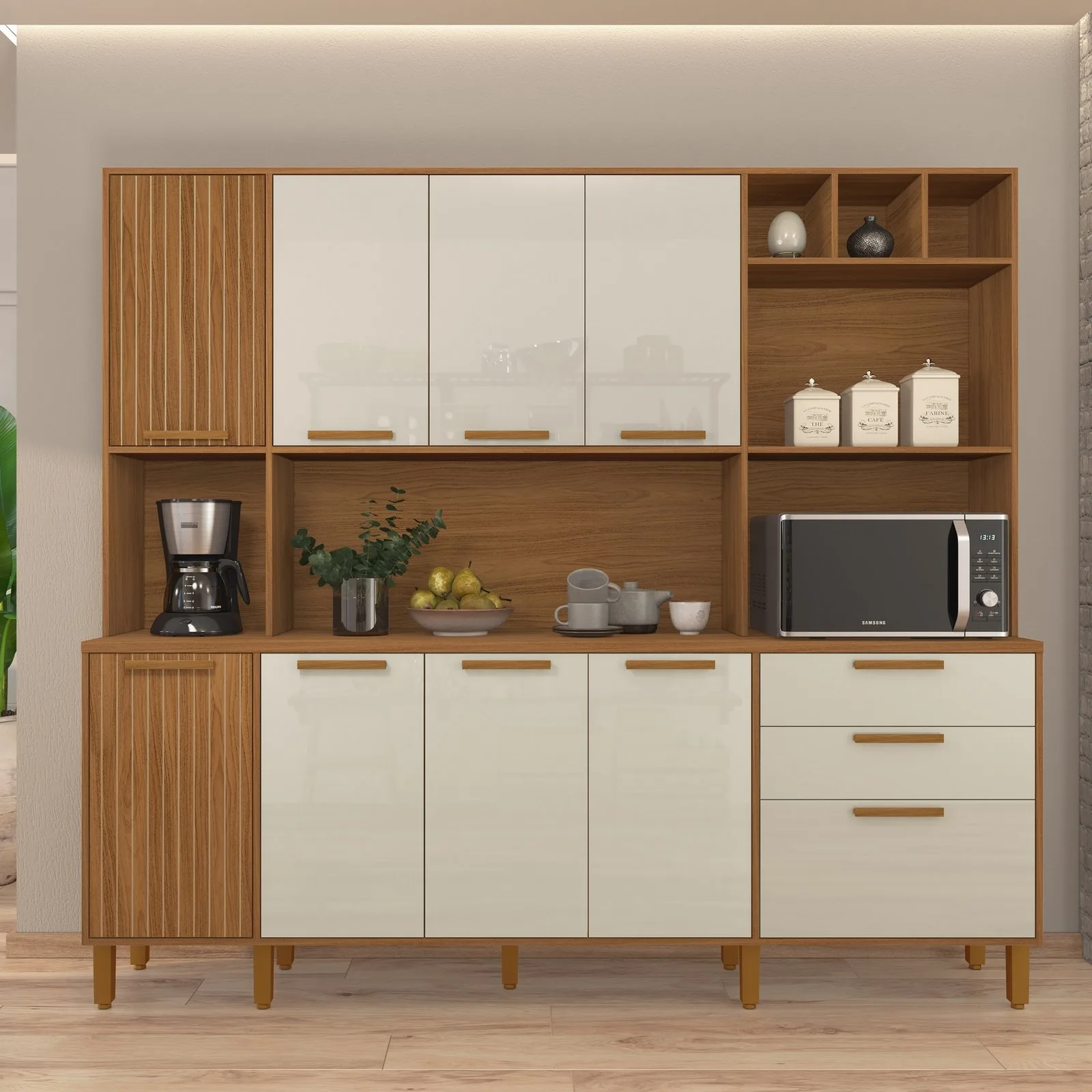 Kit Cozinha Porto 2,19 m Freijó/Off White – INDÉKES