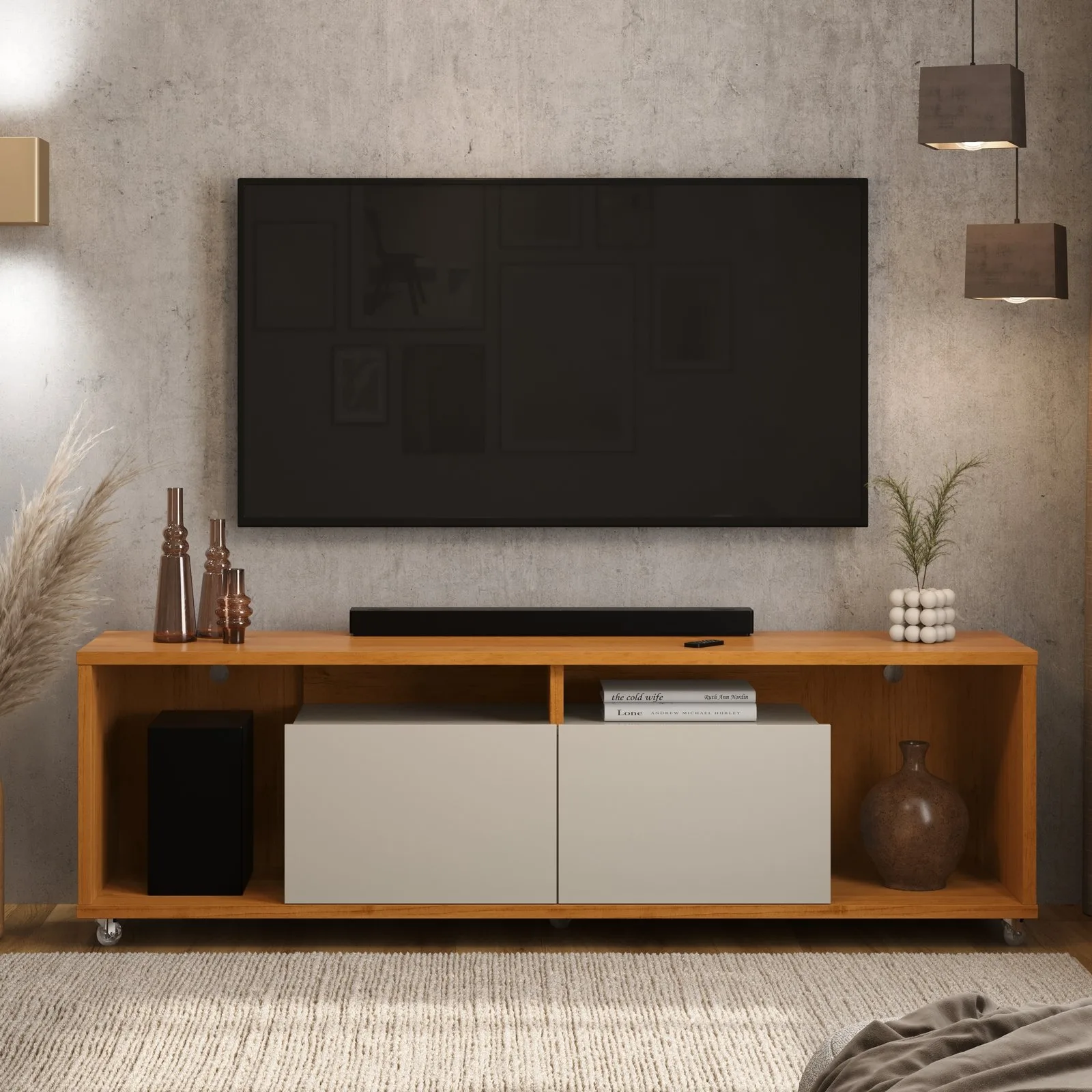 Rack até 75″ Move 1.8 Cinamomo/Off White – PATRIMAR