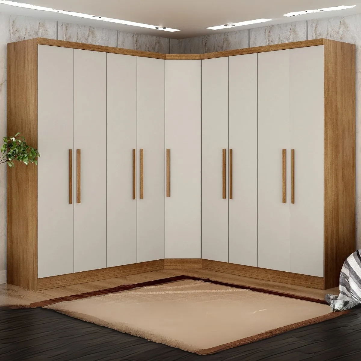 Guarda-Roupa Modulado Rizon 001(Dois Módulos 4 Portas + Um Módulo Canto Oblíquo) Cumaru/Fendi – NOVO HORIZONTE