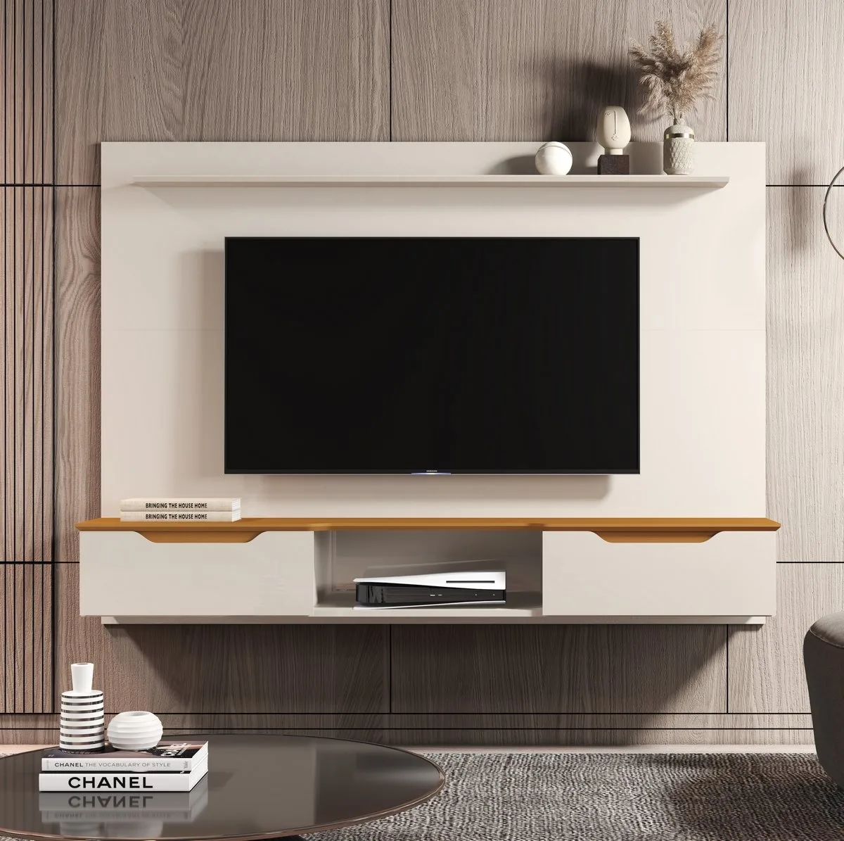 Painel até 75″ Studio 2.18 Off White/Cedro – EDN MÓVEIS