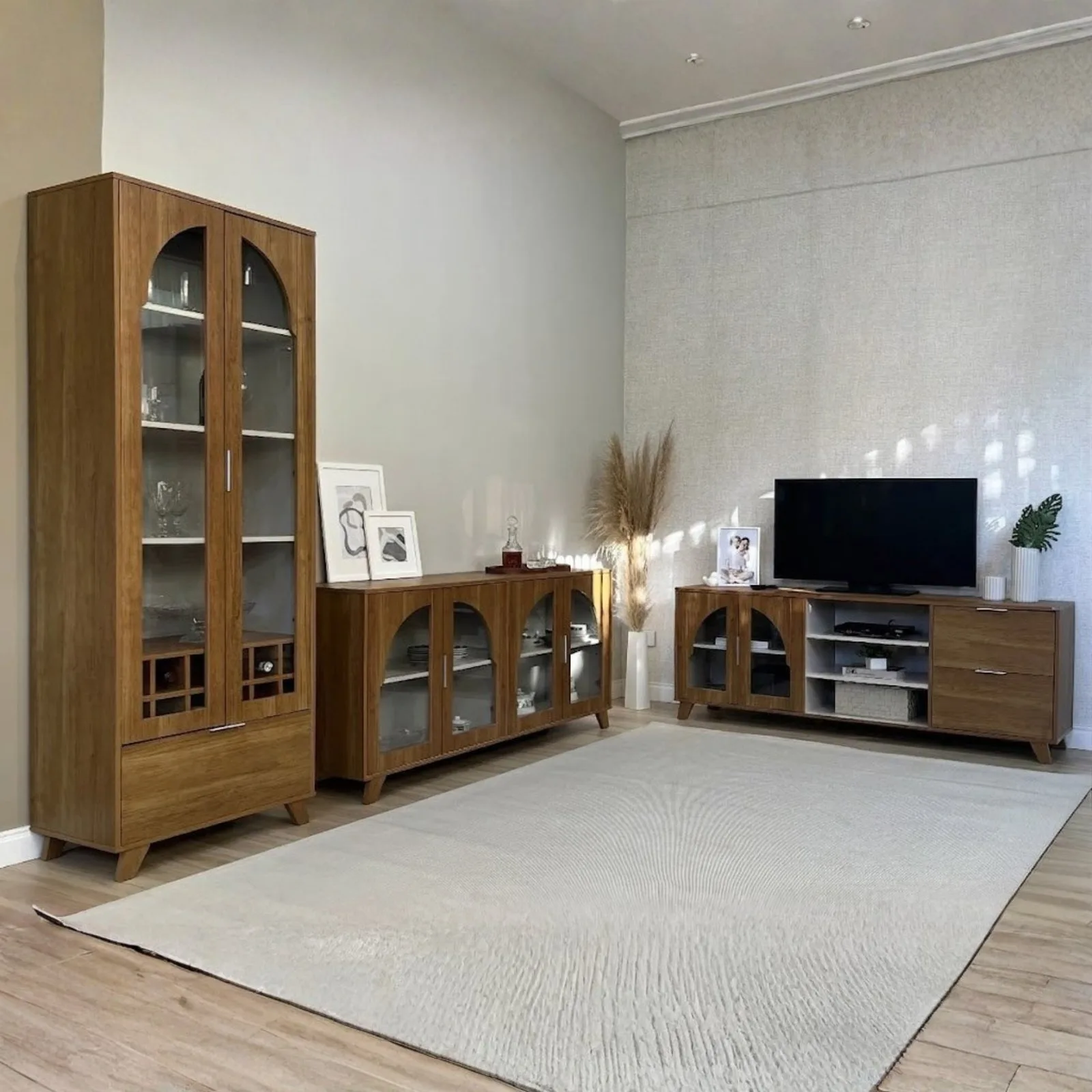 Conjunto Murano (Buffet, Cristaleira e Rack) Cinamomo/Off White – ARTELY