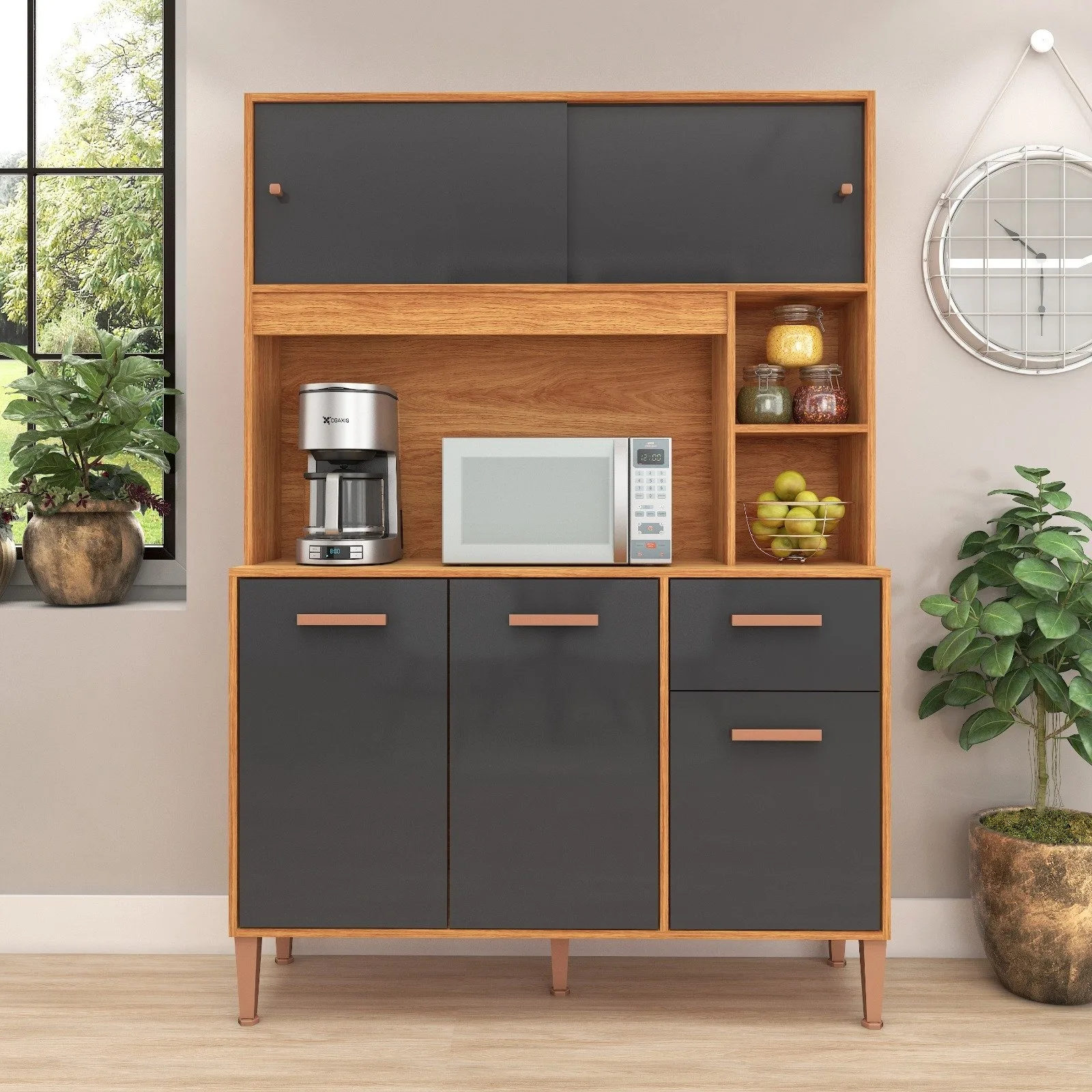 Kit Cozinha Pérola C212 1,20 m Cinamomo/Grafite – FELLICCI