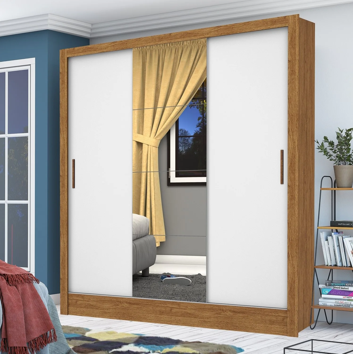 Guarda-Roupa 3 Portas Dubai/Santiago Plus (1 porta espelhada) 1,79 m Cinamomo/Branco – CARIOCA MÓVEIS
