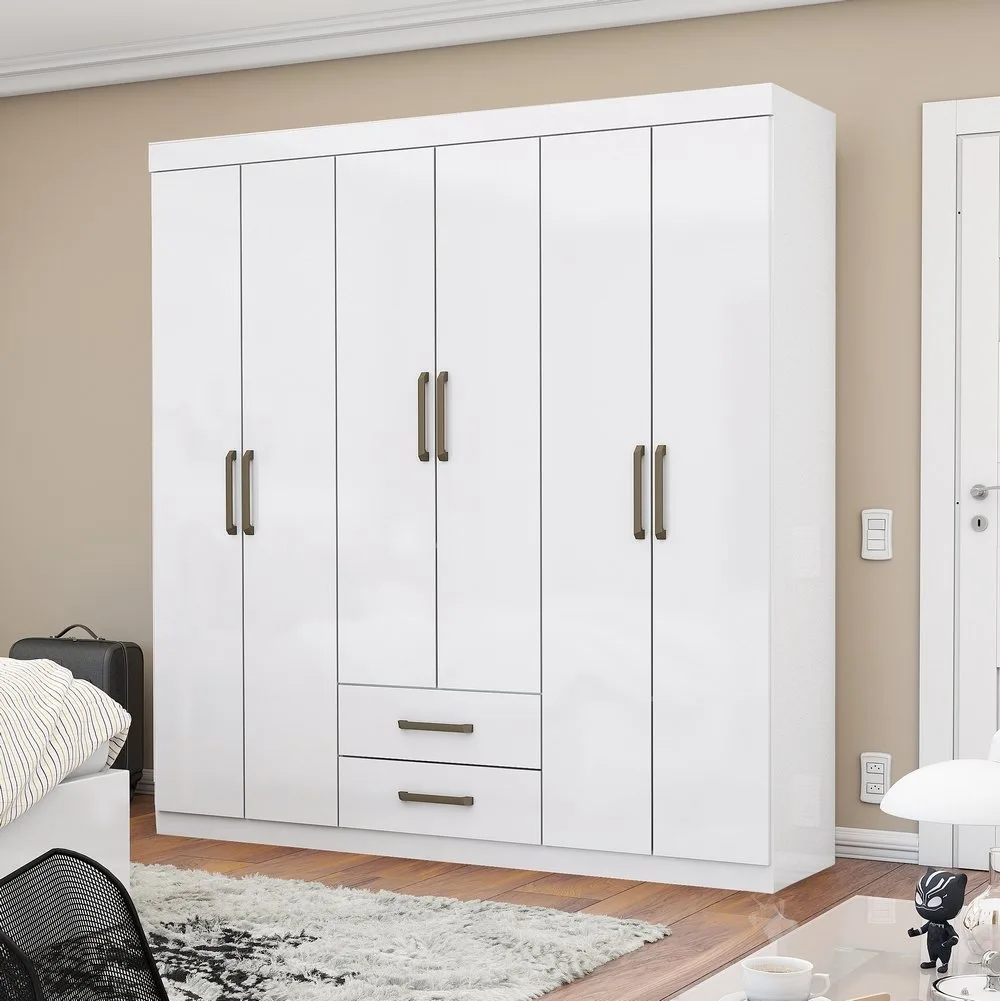 Guarda-Roupa 6 Portas(Sem Espelho/Sem Pés) Áries 1,53 m Branco – CARIOCA MÓVEIS