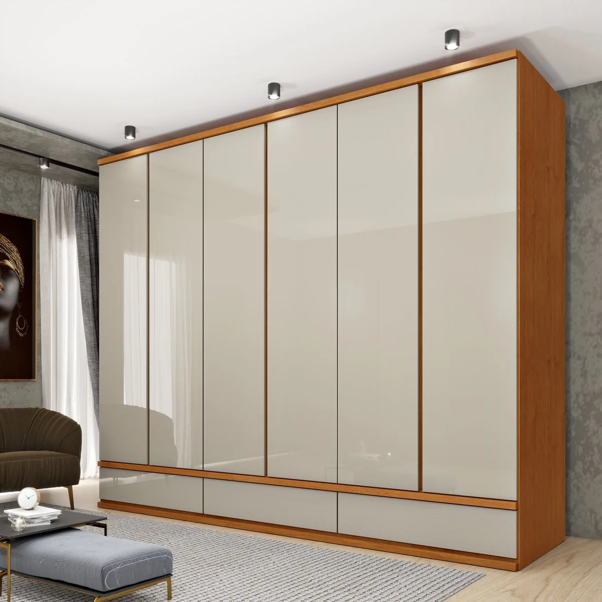 Guarda-Roupa 6 Portas Esparta/Lacônia 2,70 m Cinamomo/Off White – TCIL