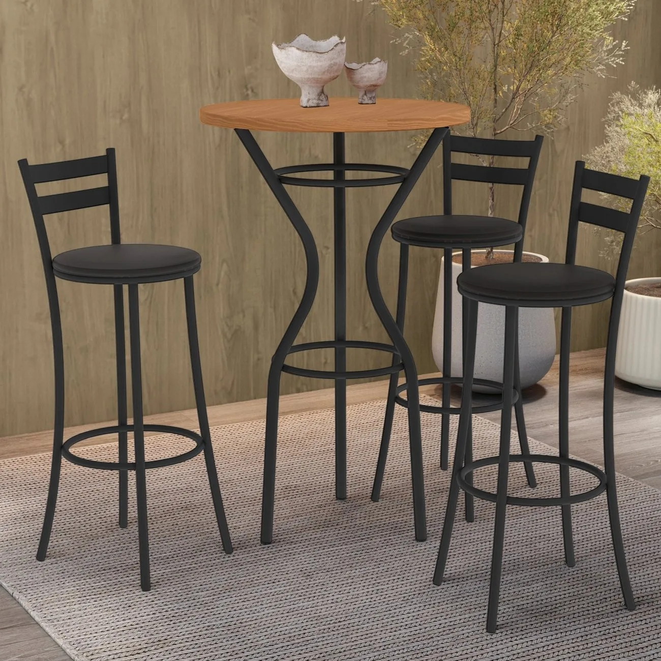 Mesa Bistrô Dublin 0,65 m com 3 Banquetas Jade CM1029(M087/TA69/3B699) Preto/Cinamomo – KAPPESBERG